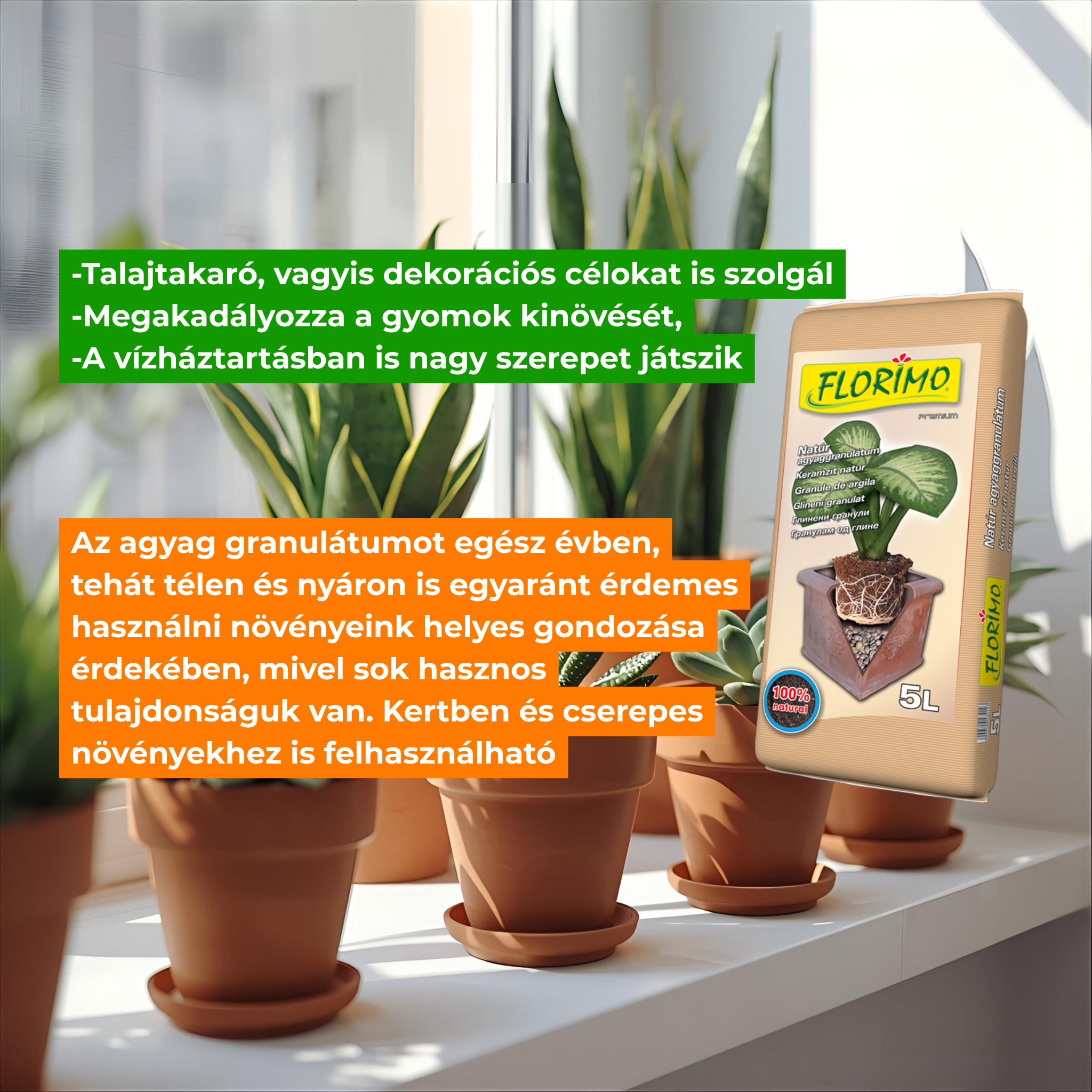 Agyag granulátum 5 l natúr (8-12 mm)